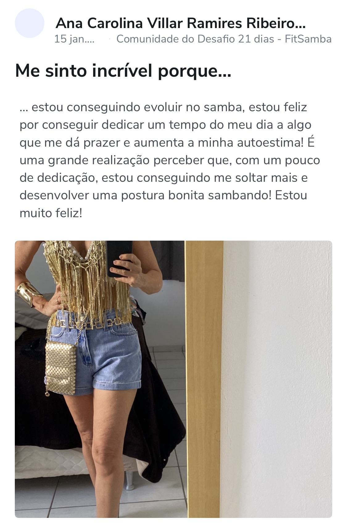 Print: Ana Carolina Villar — Me sinto incrível, evoluindo no samba e na autoestima.